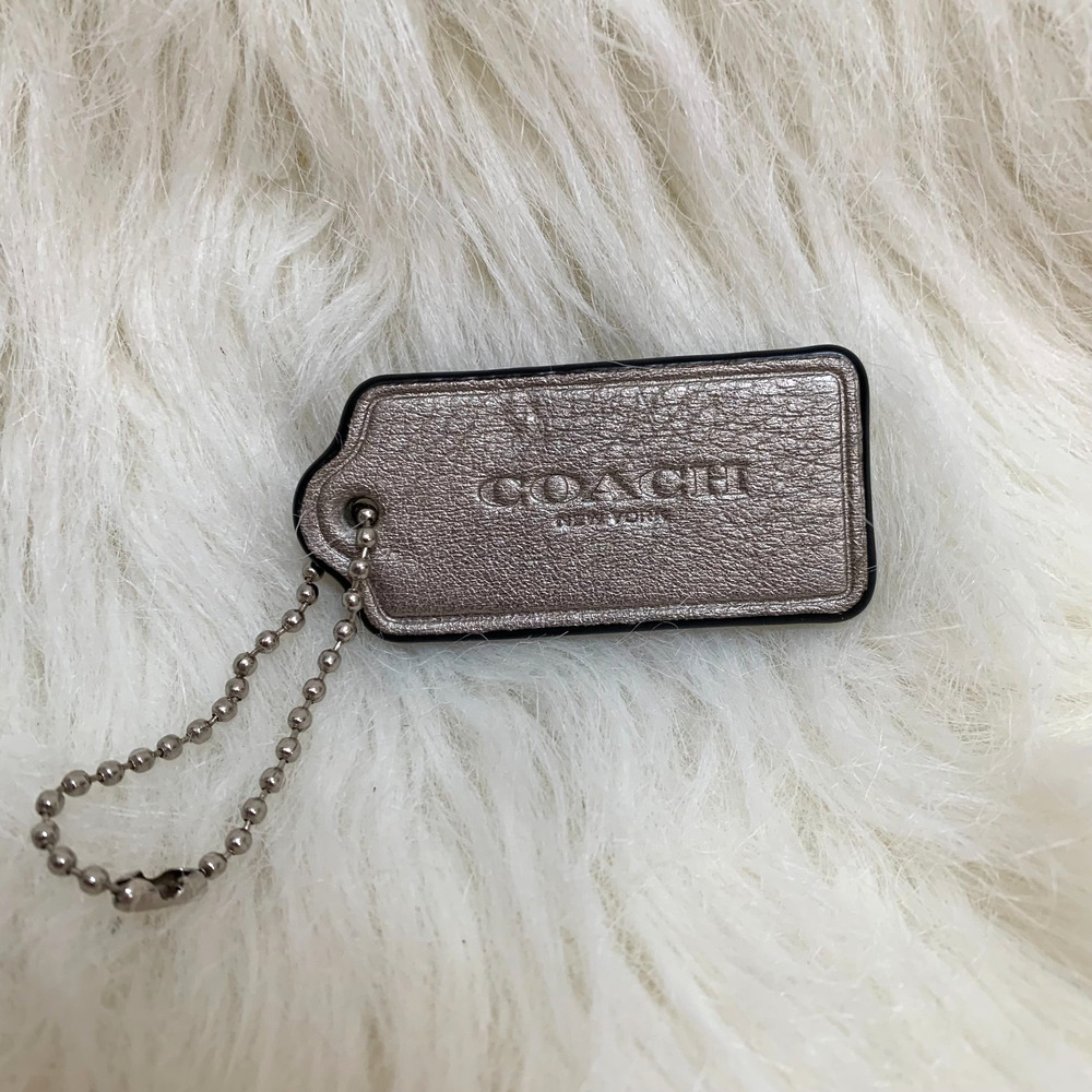 COACH Silver Metallic Foil Leather Purse Charm Lozenge Hang Tag 2.25"